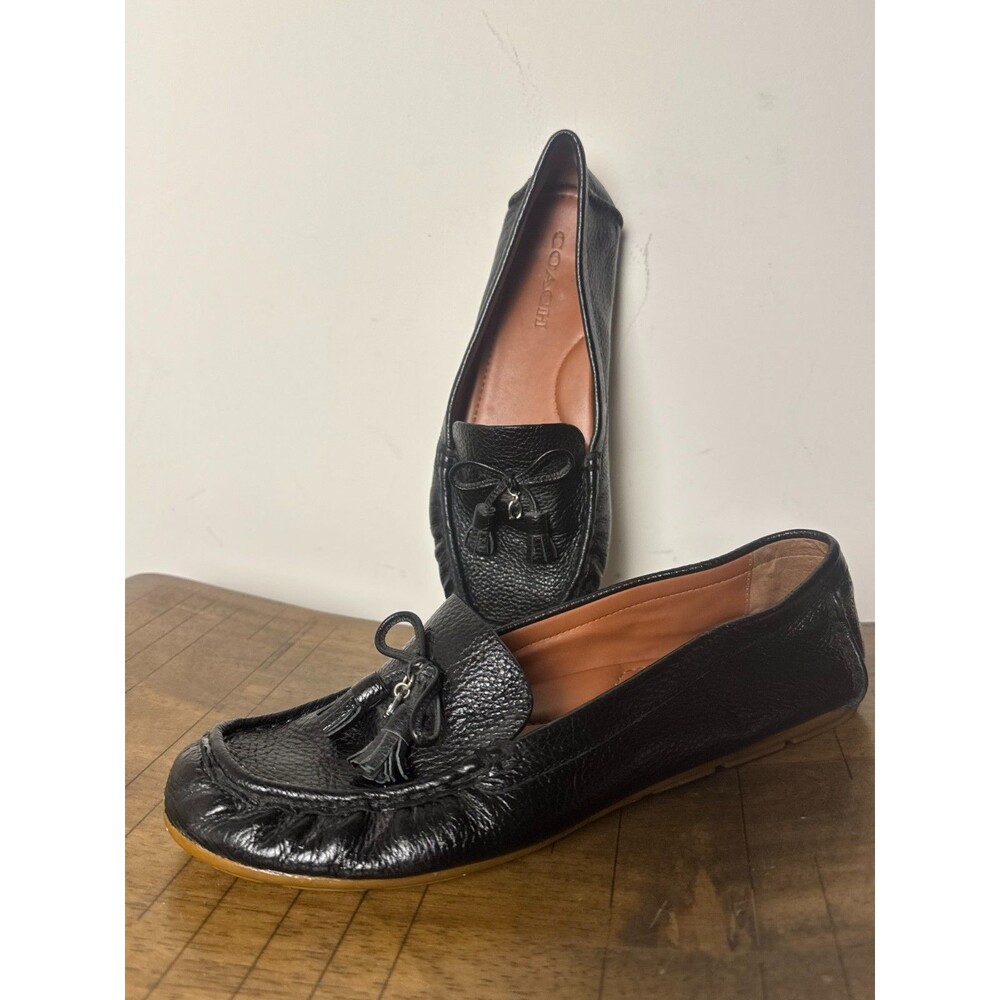 Coach Women's Black Tassel Loafers Moc Toe Slip On Flats Size 8.5 B EU 39